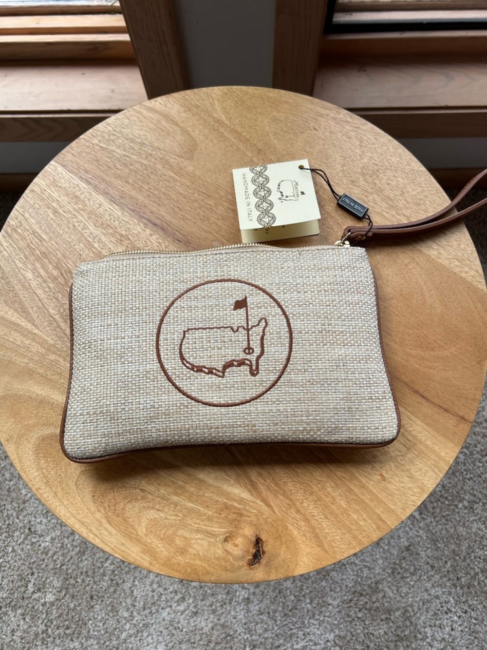 Wristlet Pouch with Golf Flag Emblem - Brown/Natural